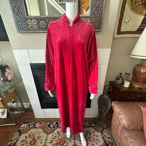 Vtg Nordstrom Lingerie Velour robe sleepwear house coat Red Zip Up M/L